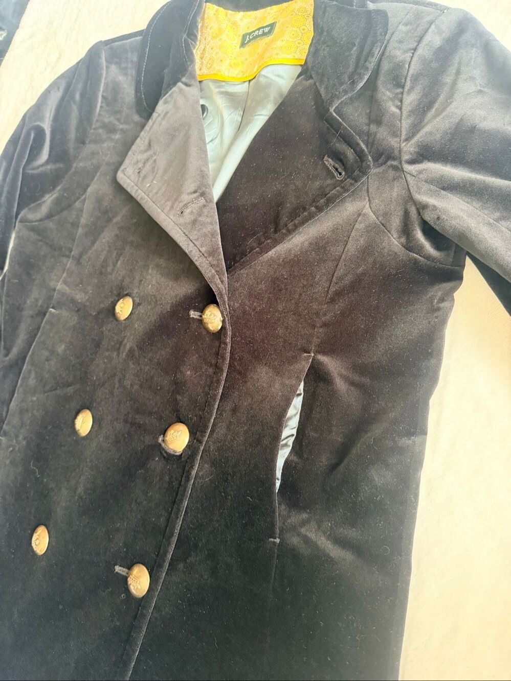 J.Crew Black Velvet Double Breasted Peacoat Coat Estimated Size 4 - Picture 5 of 12